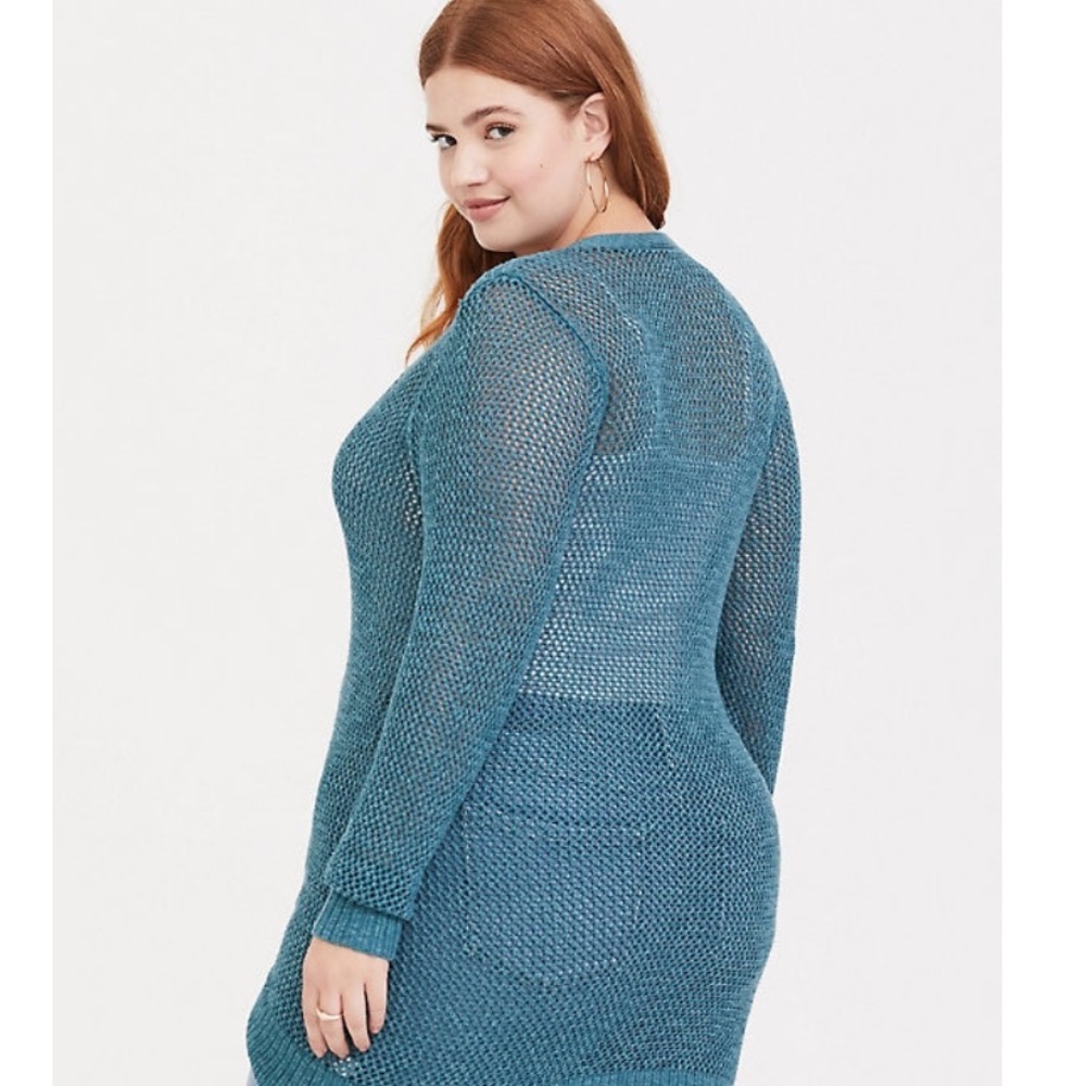 TORRID teal open knit boyfriend cardigan! - Picture 4 of 8